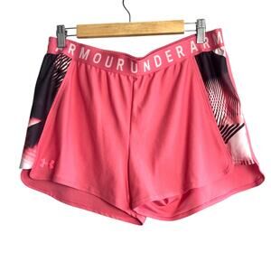 Under Armour Pink Black White Active Shorts Women’s Large Logo Waistband